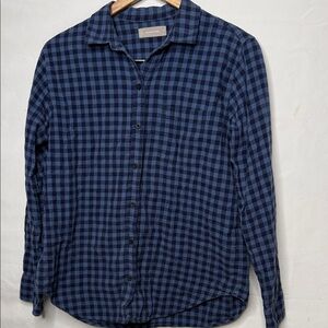 Everlane blue plaid checkered flannel button down long sleeve shirt sz 8